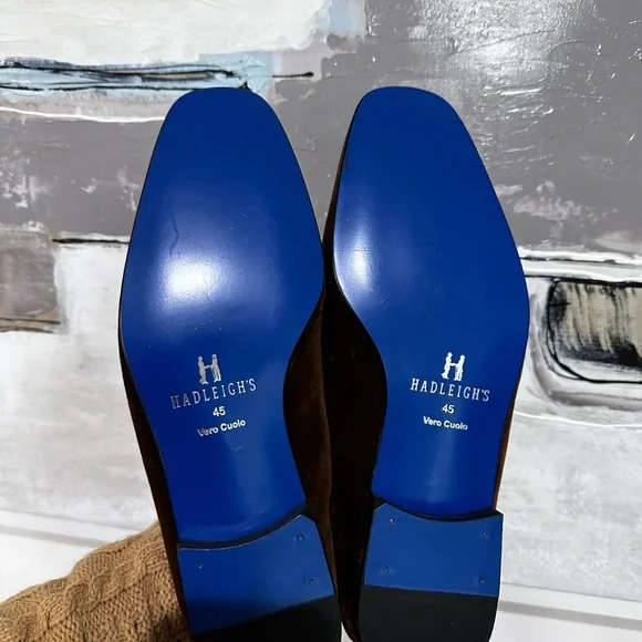 Brand new Hadleigh men’s loafers size EU 45 RARE! NIB Hadleighs ITALY Handmade Green Blue Linen Loafers  main image 4